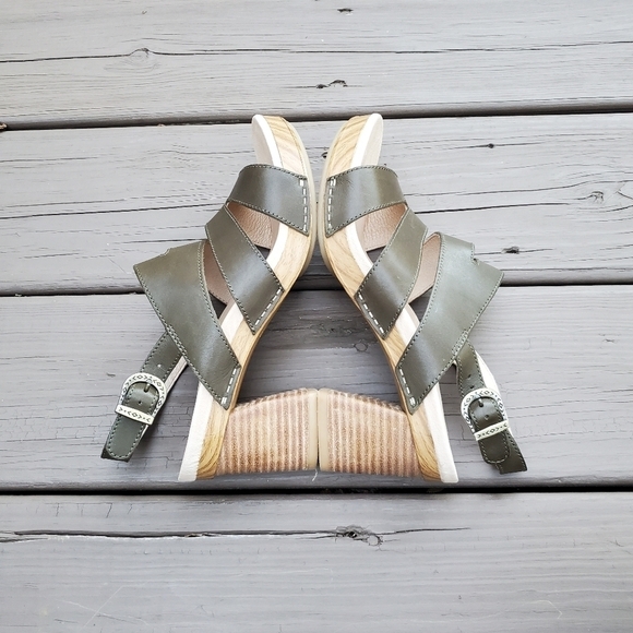 Dansko Professional Olive Green Leather Strappy Jesus Chunky Heel Sandals 39 - Picture 5 of 9